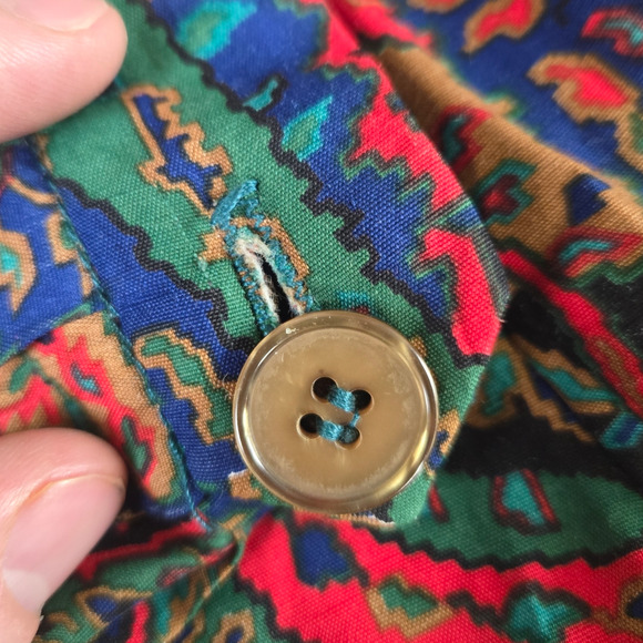 1970s Vintage Paisley Tapestry Red Blue Pleated Midi Skirt Made in USA Size 8 - Picture 7 of 10